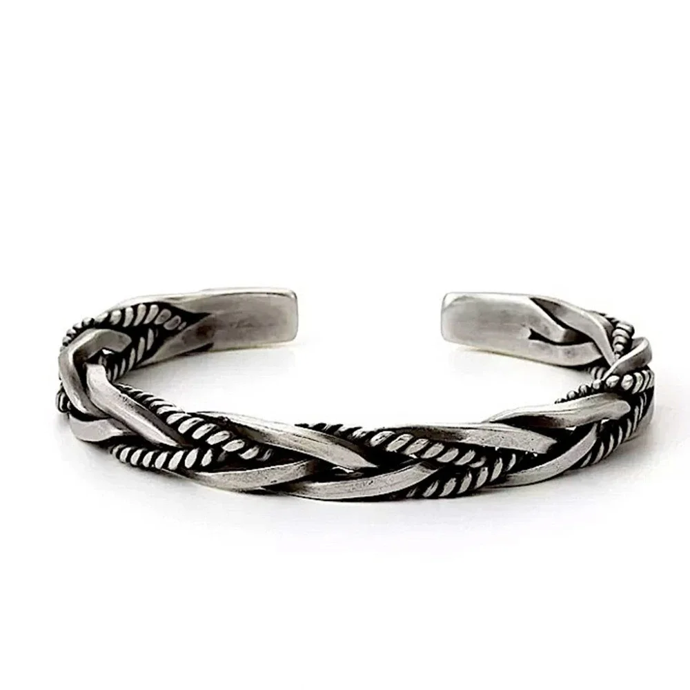 STERLING SILVER BRAIDED BANGLE CUFF BRACELET